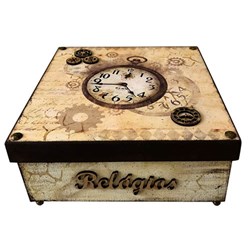 Lista de Materiais - Caixa Relógio - Decoupage com pátina e stencil