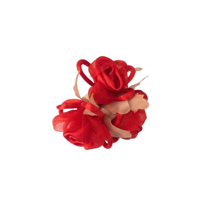 Flor de Cetim  com Voal com 3 Botões  4cm FCV-004  - Vermelha