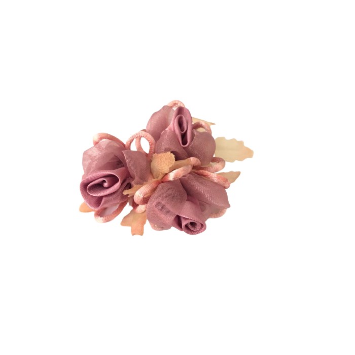 Flor de Cetim  com Voal com 3 Botões  4cm FCV-006  - Rosa Queimado