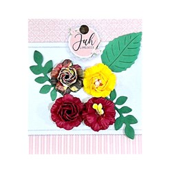 Flores de Papel Juh Lamounier Mini Rosas 2,0cm Kit Vermelho/Amarelo com 4 unidades