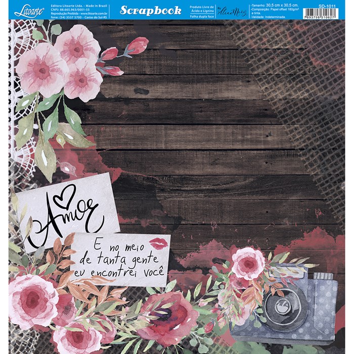 Folha Dupla Face Scrapbooking SD-1011 Amor Love Story Flores II