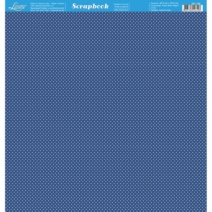 Folha Dupla Face Scrapbooking SD-188 Poá FD Azul e Branco