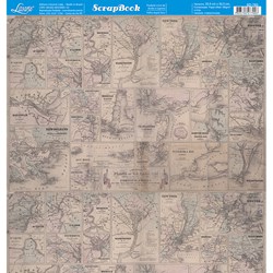 Folha dupla face Scrapbooking SD-783 Estampa Mapa Vintage EUA