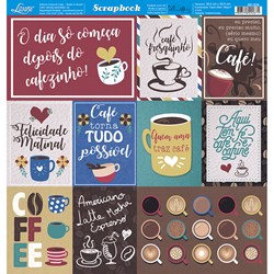 Folha Dupla Face Scrapbooking SD-926 Tags e Frases de Café