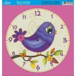 Papel Decoupage Relógio com Recorte DR21-033 Passáro Lilás