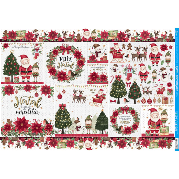 Papel para Decoupage Litoarte PDN-145 Coleção Natal Feliz