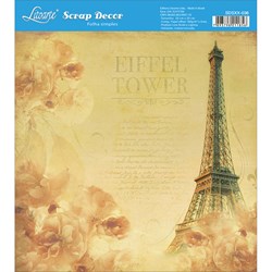 Papel Scrap Simples 20x20cm SDSXX-036 Torre Eiffel e Flores