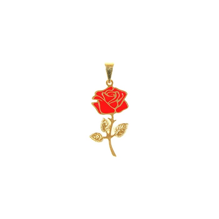 Pingente Banhado a Ouro e Resina - Rosa Flor II