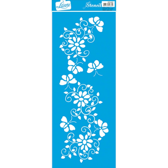 Stencil Litoarte 42x17cm STG-027 Flores e Arabescos